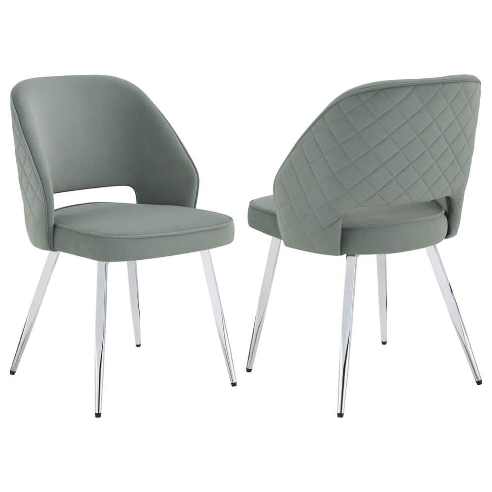 Gray Velvet Upholstered Side Chair with Chrome Legs