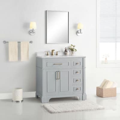 Melpark 36 in. W x 22 in. D Bath Vanity in Dove Grey with Cultured Marble Vanity Top in White with White Sink