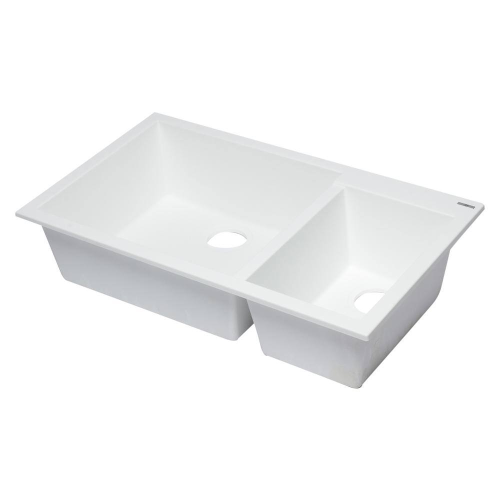 34'' White Granite Double Bowl Undermount Kitchen Sink
