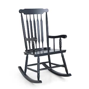 Black Wood Outdoor/Indoor Back Slat Rocking Chair