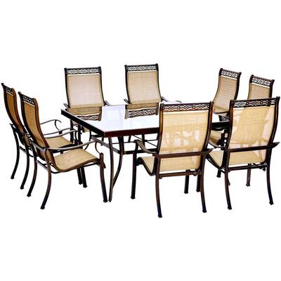 Hanover Monaco 7-Piece Aluminum Outdoor Dining Set with Rectangular Glass-Top Table and 