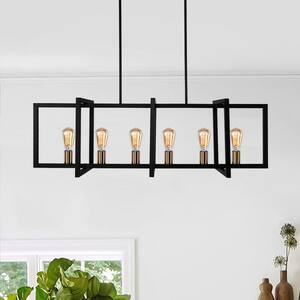 Sylvette 6-Light Black Kitchen Island Linear Pendant Light