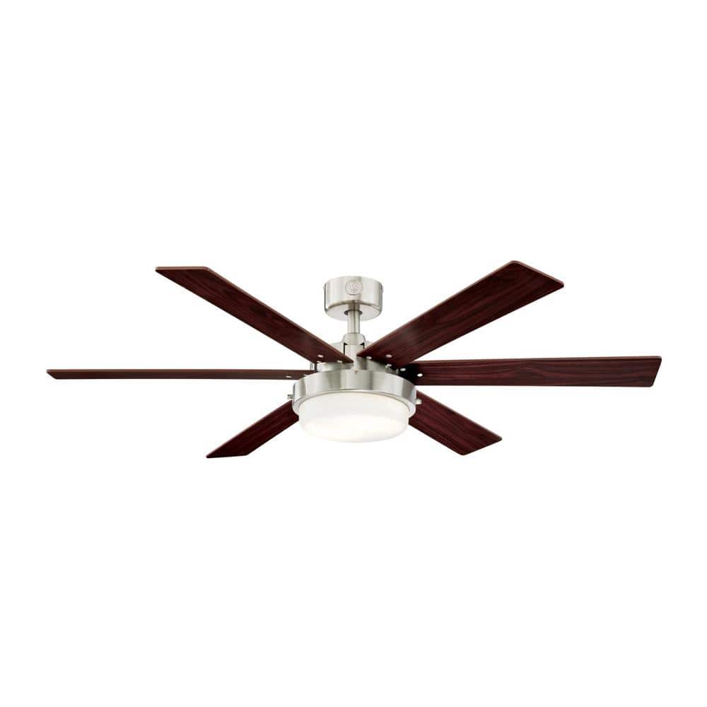 52" Brushed Nickel Ceiling Fan with Rosewood Blades and LED Light