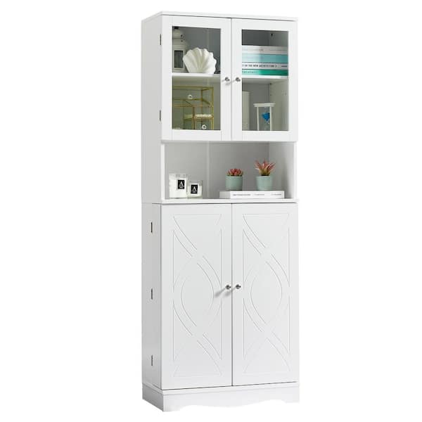Unbranded Salix 23.6 in. W x 12.5 in. D x 63.7 in. H White MDF Linen Cabinet with Glass Doors
