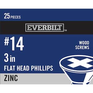 #14 x 3 in. Phillips Flat Head Zinc Plated Wood Screw (25-Pack)