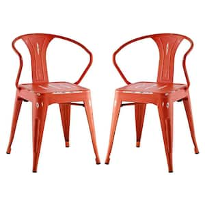 Promenade Industrial Modern Aluminum Two Kitchen and Dining Room Arm Chairs in Red