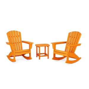 Grant Park Tangerine 3-Piece HDPE Plastic Adirondack Outdoor Rocking Chair Patio Conversation Set