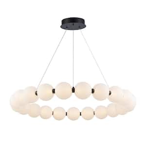 Ellington 33 in. Dimmable Integrated LED Black Chandelier Light Fixture with Acrylic Globe Shades