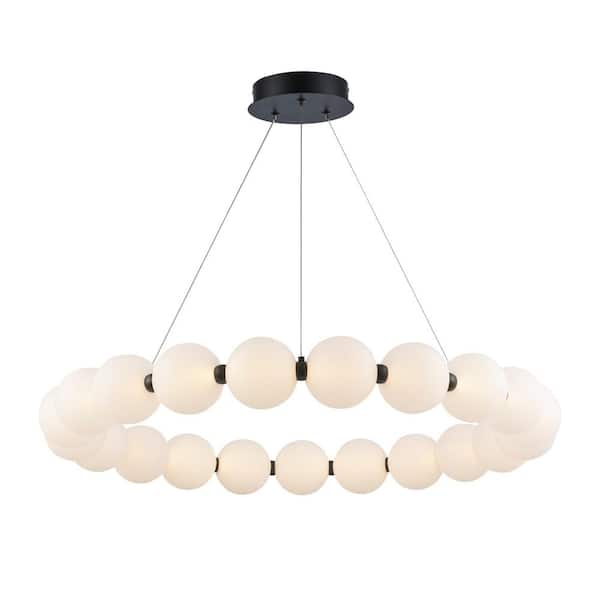Bel Air Lighting Ellington 33 in. Dimmable Integrated LED Black Chandelier Light Fixture with Acrylic Globe Shades