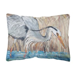 12 in. x 16 in. Multi Color Lumbar Outdoor Throw Pillow Blue Heron in the Reeds