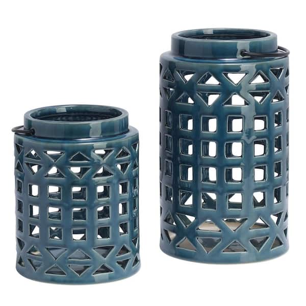 Elements Blue Ceramic Lanterns (Set Of 2)