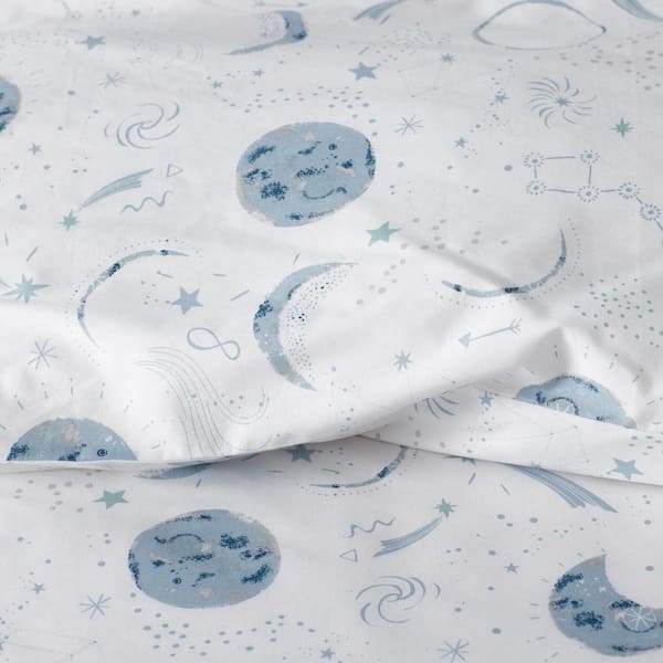Company Kids Night Sky Blue Multi Full Organic Cotton Percale Duvet Cover Set