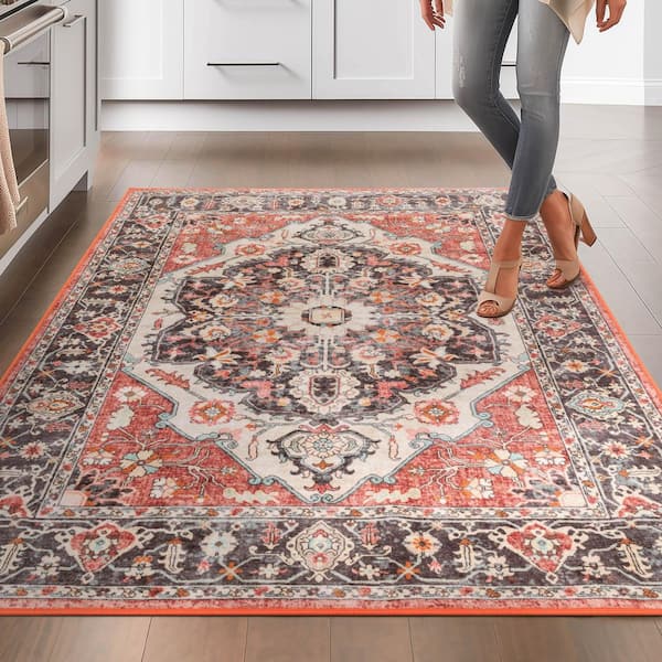 Kings Court Zazzu Traditional Medallion Washable, Multi 5 ft. x 7 ft. Area Rug
