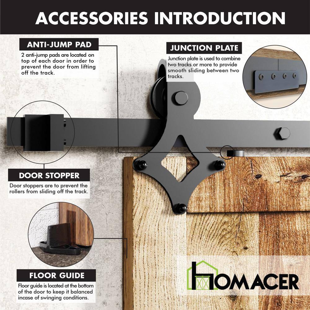 4ft Black Rustic Sliding Barn Door Hardware Kit with Diamond Design Roller