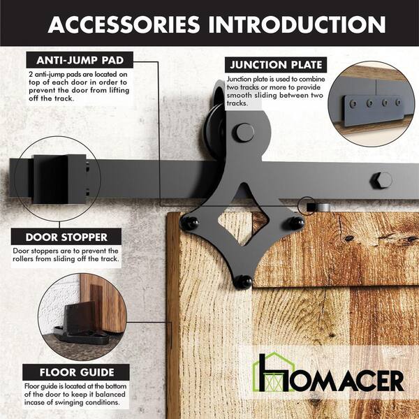 HOMACER 4 ft./48 in. Black Rustic Non-Bypass Sliding Barn Door Hardware Kit  Diamond Design Roller for Double Doors LX2TGH048C - The Home Depot