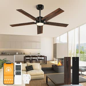 52 in. Indoor/Covered Outdoor Black Modern Adjustable Color Temperature Ceiling Fan Light with Remote