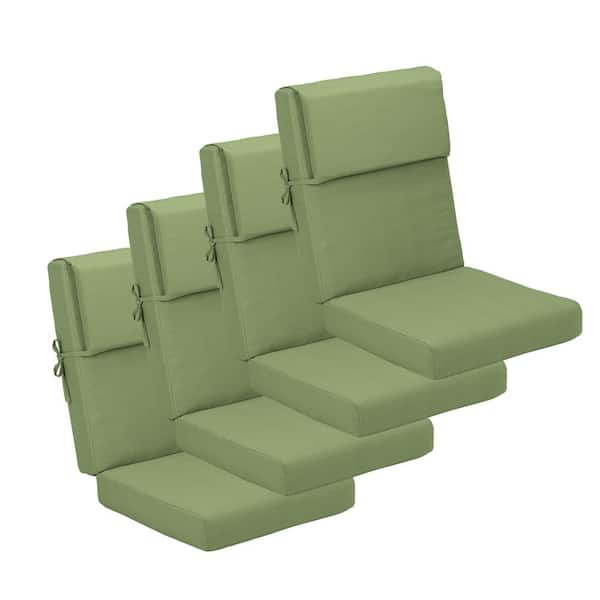 Aoodor 20.5 in. x 20.5 in. Outdoor High Back Chair Cushion with Adjustable Buckles and Ties in Green (4-Pack)