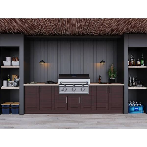 Weatherstrong Sanibel Mahogany 17 Piece 121 25 In X 34 5 In X 28 In Outdoor Kitchen Cabinet Set Wse120wm Smh The Home Depot