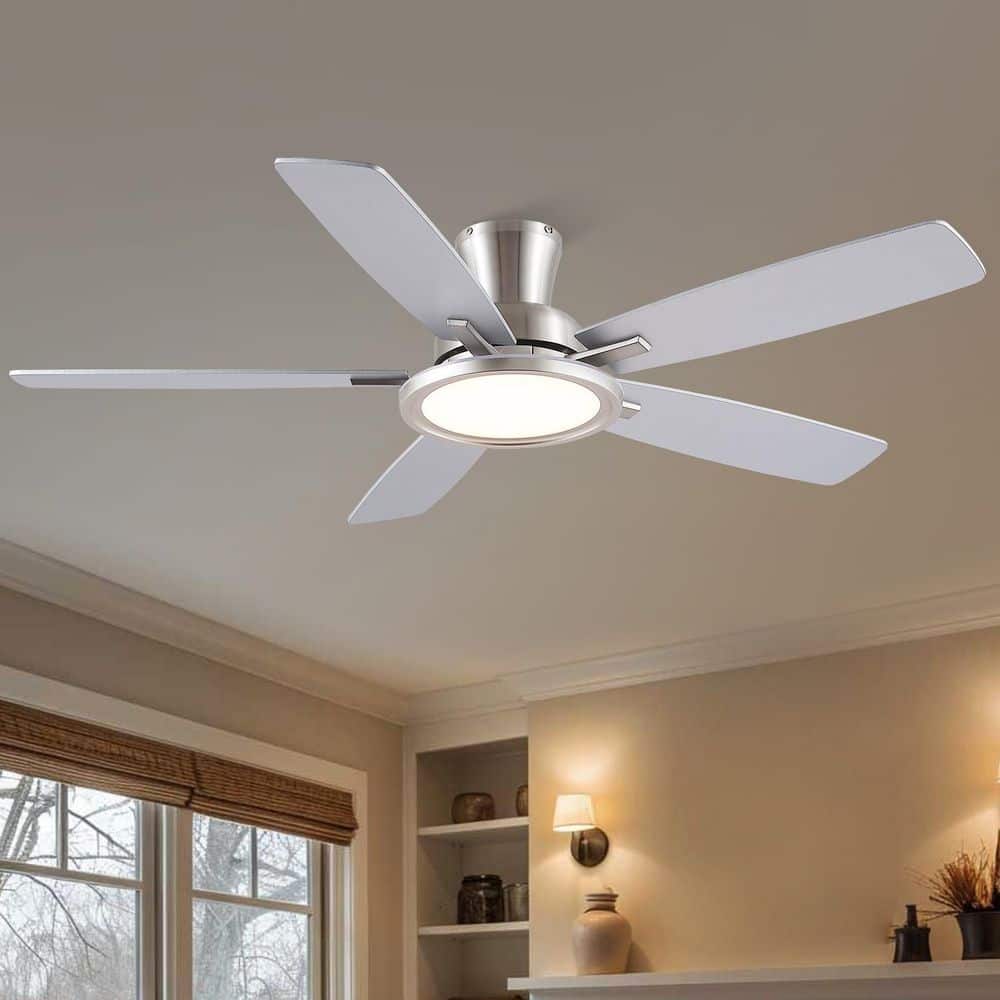 52 in. Indoor/Outdoor Modern Flush Mount Gray 6-Speed Ceiling Fan with LED Light and Remote/APP Control price history on PriceWatchPro