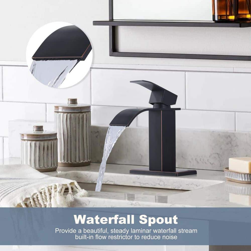 Oil Rubbed Bronze Waterfall Spout Single Handle Bathroom Faucet