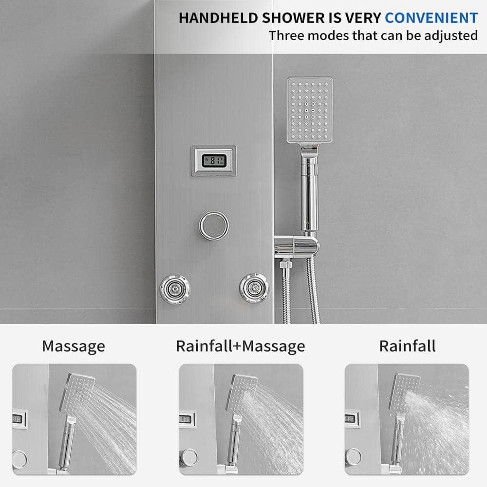 Nickel Chrome 8-Jet Rainfall Shower Panel System with Handheld Wand