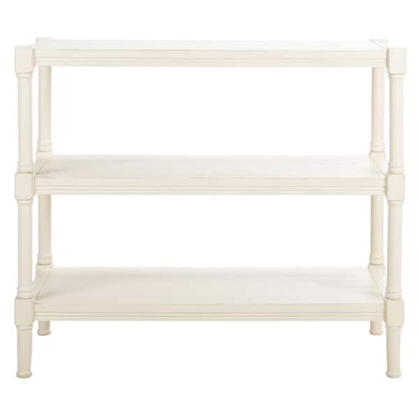 SAFAVIEH Rafiki 13.75 in. Distressed White Rectangle Wood Console Table with Shelf