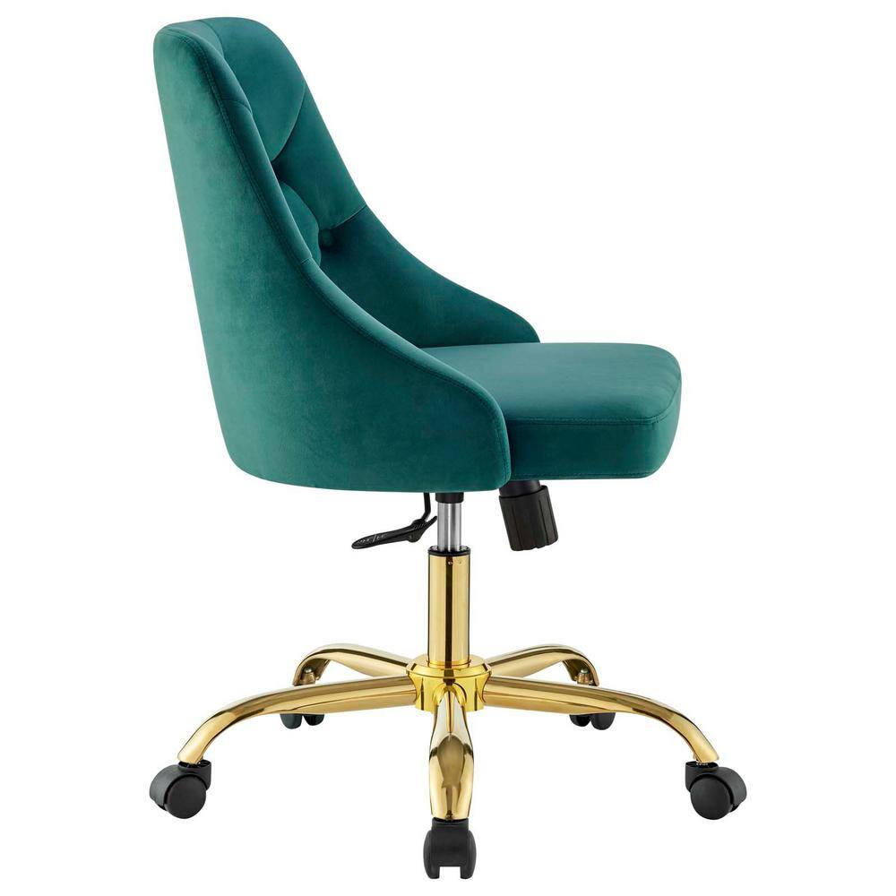 Elegant Tufted Gold Teal Swivel Task Chair with Velvet Upholstery