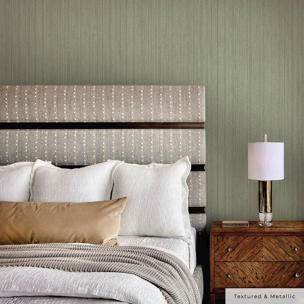Green Textured Grasscloth Peel and Stick Wallpaper Roll