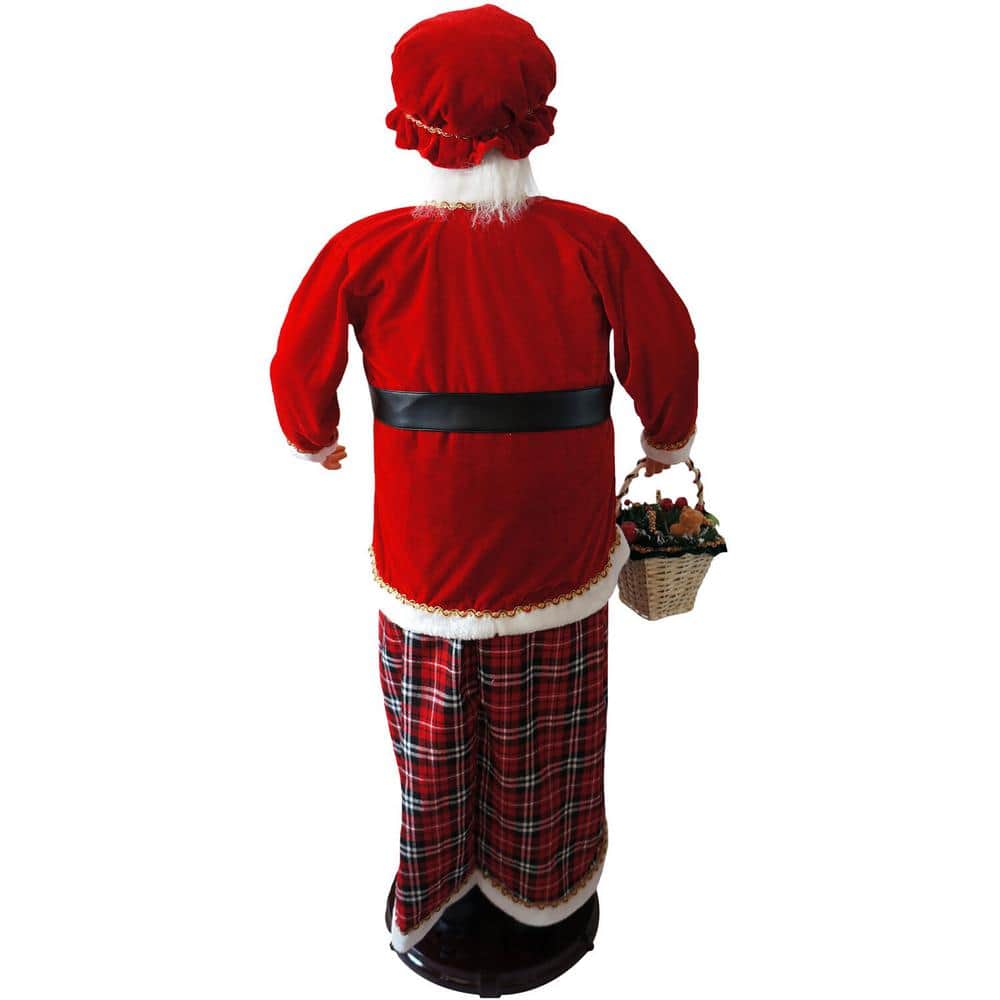 58-Inch Animated Dancing Mrs. Claus with Tartan Skirt and Gift Basket