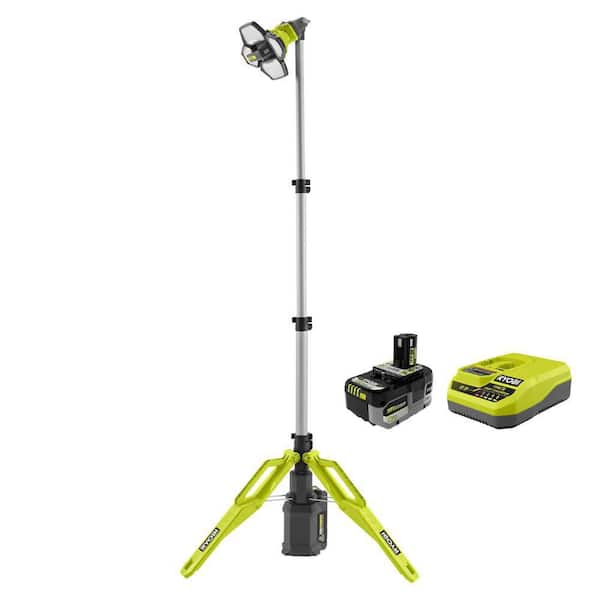 Hybrid Tri-Power Tripod Light with ONE+ 18V HIGH PERFORMANCE Starter Kit with 6.0 Ah Battery and Charger