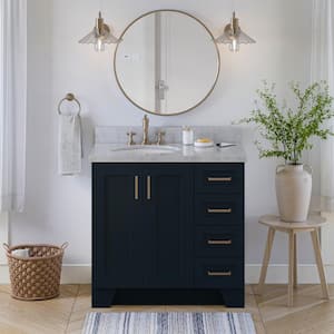 Taylor 37 in. W x 22 in. D x 36 in. H Freestanding Bath Vanity in Midnight Blue with Carrara White Marble Top