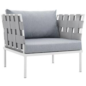 Harmony Aluminum Outdoor Patio Lounge Chair in White with Gray Cushions