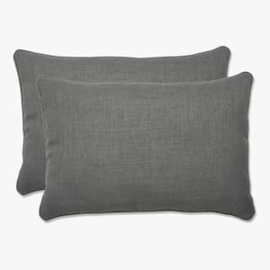 Solid Grey Rectangular Outdoor Lumbar Throw Pillow 2-Pack
