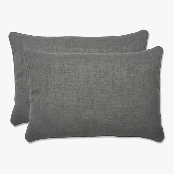Pillow Perfect Solid Grey Rectangular Outdoor Lumbar Throw Pillow 2-Pack