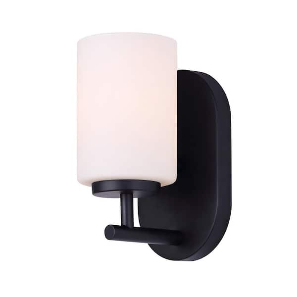 Tatum 1-Light Matte Black Wall Sconce with White Opal Glass Shade