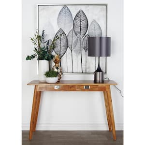 45 in. Brown Large Rectangle Wood 2 Drawers Console Table with Silver Pull Handles