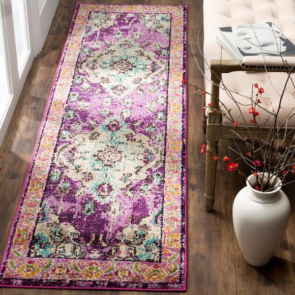 Monaco 2 ft. x 6 ft. Violet/Light Blue Border Runner Rug