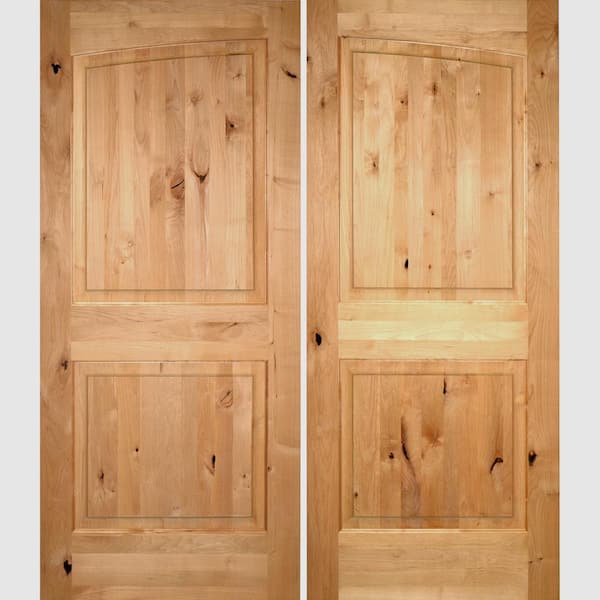 Krosswood Doors 72 in. x 80 in. Rustic Knotty Alder 2-Panel Common Arch Clear Stain Left-Hand Inswing Wood Double Prehung Front Door