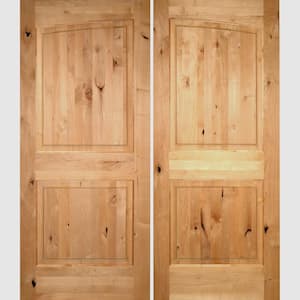 72 in. x 96 in. Rustic Knotty Alder 2-Panel Common Arch Clear Stain Left-Hand Inswing Wood Double Prehung Front Door