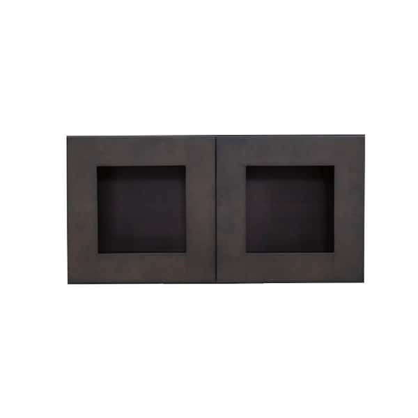 LIFEART CABINETRY Lancaster Shaker Assembled 30 in. x 15 in. x 12 in. Wall Mullion Door Cabinet with 2 Doors in Vintage Charcoal