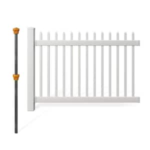 4 ft. H x 6 ft. W No Dig Nantucket Flat Top Pointed Spaced Picket White Vinyl Fence Panel with Post and Anchor