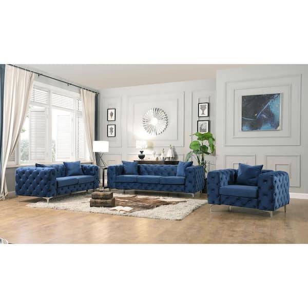 Best Master Furniture Becca Blue Tufted Velvet Arm Chair F002BCH