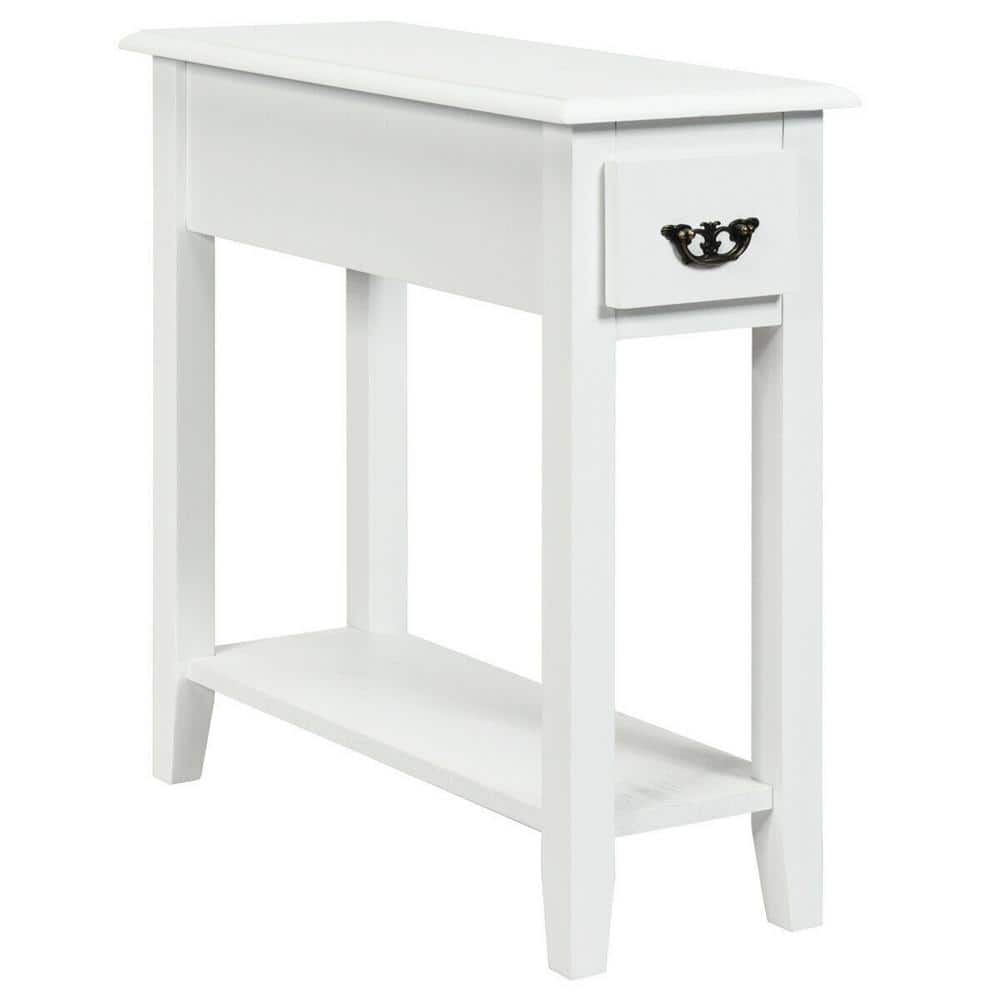 1-Drawer White 2 Tier Narrow Nightstand End Bedside Sofa Side Table With Drawer And Shelf