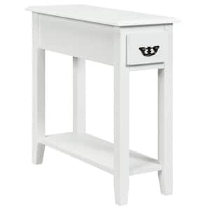 1-Drawer White 2 Tier Narrow Nightstand End Bedside Sofa Side Table With Drawer And Shelf