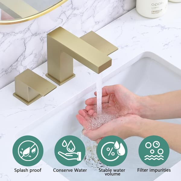 8 in. Widespread 2-Handles Aerator Spout Bathroom Faucet with Pop-Up Drain Assembly in Brushed Gold