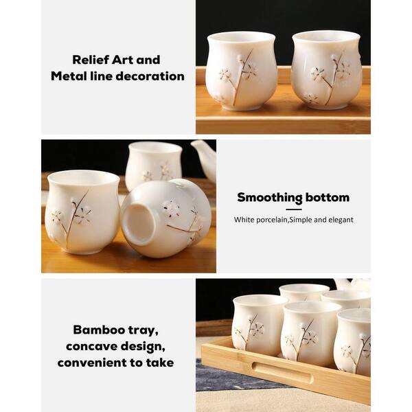 JFVKAF Japanese Porcelain Tea Set with Golden Plum Design, 1