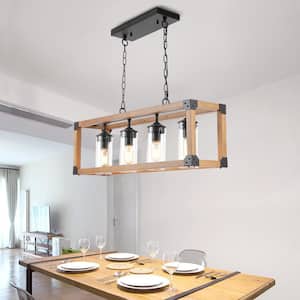 Madison 4-Light Brown/Black Dimmable Kitchen Island Square/Rectangle Chandelier