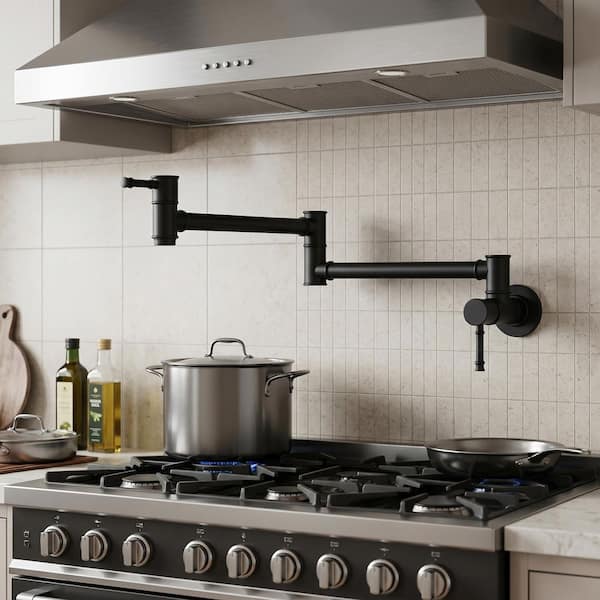 Wall Mounted Pot Filler with Double Handle in Matte Black