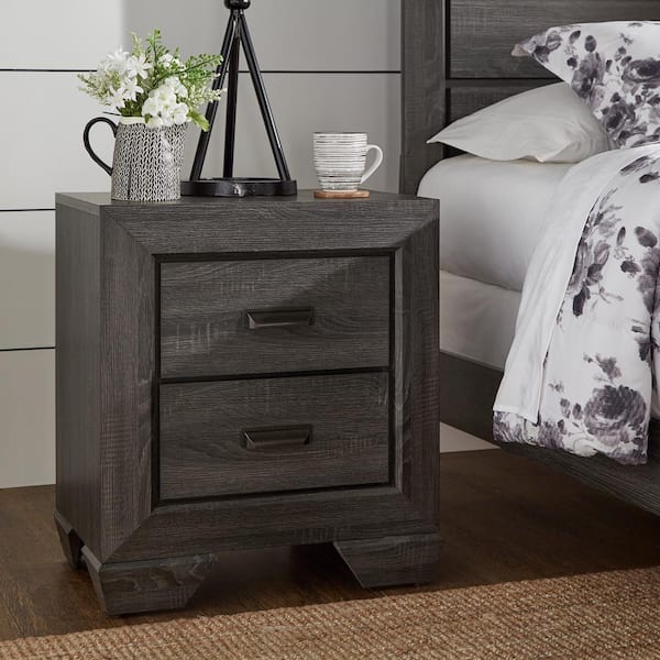 HomeSullivan 2-Drawer Grey Wood Panel Nightstand