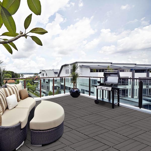 Tidoin Outdoor 1 ft. x 1 ft. Composite Interlocking Tile Deck Tile in Light Gray(20 Per Box)